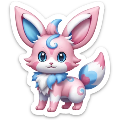 Exotic shiny rare epic cute sylveon-skitty-creature, full body, with random markings sticker