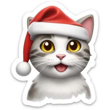 happy cat wearing a santa hat sticker