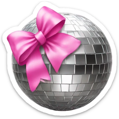 A disco ball with a pink bow on top of the disco ball sticker