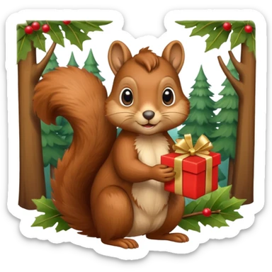 squirrel with a wrapped gift in one paw sticker