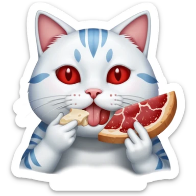 cat holds a slice of lard in his mouth sticker
