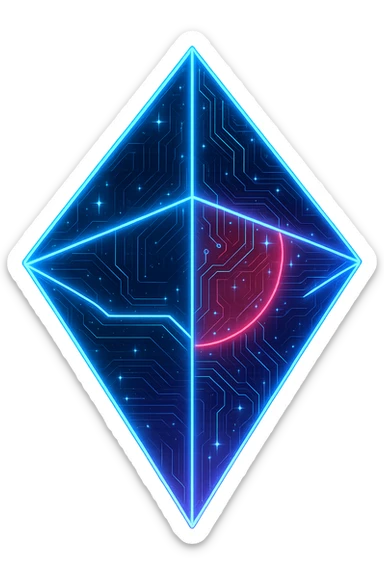 Transform the No Man's Sky logo into a cyberpunk, holographic style with glowing neon blue and pink edges, circuit patterns throughout the entire icon, and a transparent background. Maintain the recognizable geometric shape and keep the red section prominent, overlaying neon and circuit effects in the same futuristic, clean style as previous cyberpunk icons. The whole icon should have a consistent cyberpunk glow and intricate circuit details in a futuristic, clean style. sticker