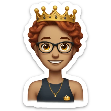  long auburn hair, wearing glasses and a crown, and tattoos sticker