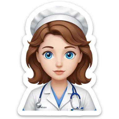 Nurse with brown wavy hair and blue eyes.  sticker