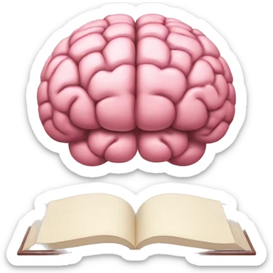 A pink brain reading a brown book sticker