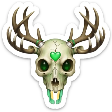 Deer skull with green heart eyes sticker