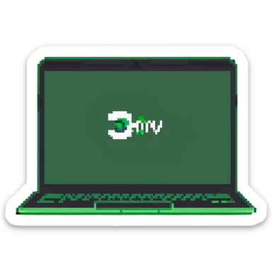 a green laptop having a logo that says cmv on the back of it sticker