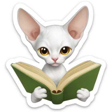 Slim white devon rex reading book sticker