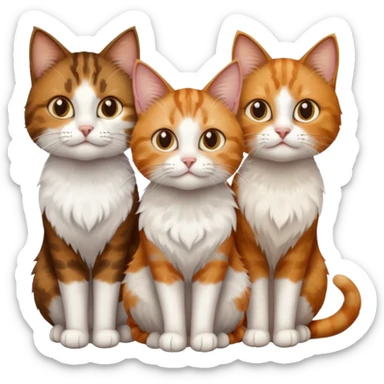 3 cats different colours including brown tabby and white, light patchy calico, and ginger and white sticker