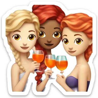 Three beautiful mermaids (one blond, one brown and one red hair) drinking aperol sticker