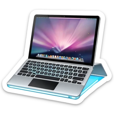 A modern laptop with a glowing screen and sleek aluminum body sticker