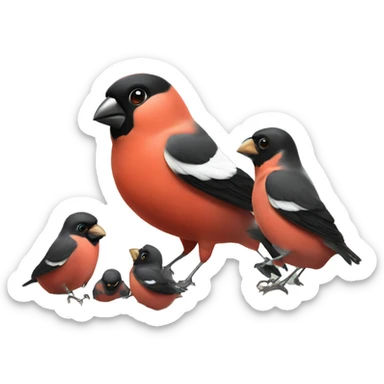 Bullfinch aduld and babies sticker