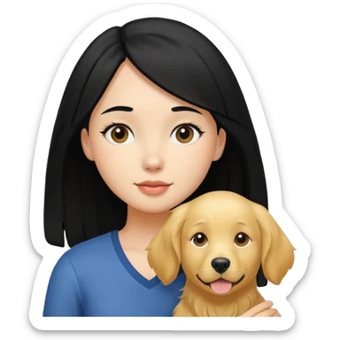 Girl with black hair with golden retriever  sticker