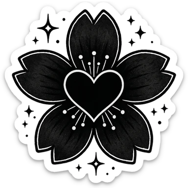 goth sakura black heart with  and magical sparkles, remove background sticker