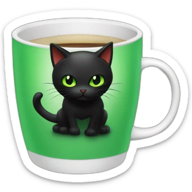 Green hooded black cat assassin inside of a coffee cup sticker