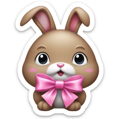 Bunny with pink ribbon eating candy sticker