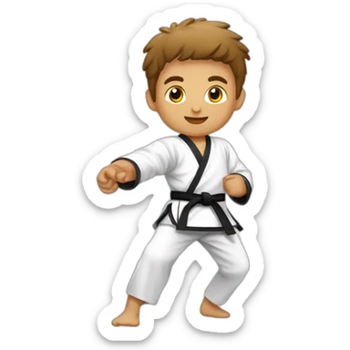 un niño de 8 años trigueño practicando taekwondo sticker