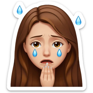 woman with long brown hair crying sticker