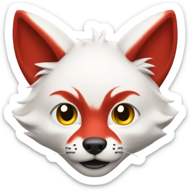 red kitsune mask, fluffy ears, slight smile sticker