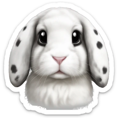 White with black spots holland lop rabbit with a white nose sticker