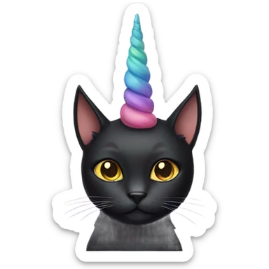 Black cat with a unicorn horn sticker