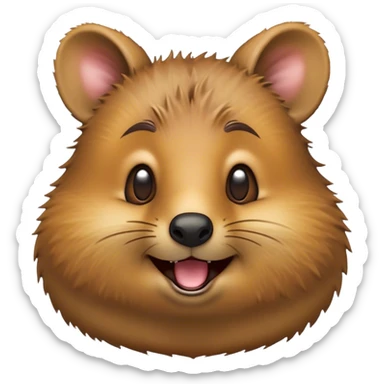Cinematic Comical Quokka Portrait Emoji, Head tilted dramatically with an exaggeratedly amused expression, featuring a quirky, fluffy brown fur with a wide, playful grin and expressive eyes filled with humorous disbelief, Simplified yet hilariously expressive features, highly detailed, glowing with a slightly sassy glow, high shine, dramatic yet playful, stylized with an air of cheeky marsupial mischief, bright and endearing, soft glowing outline, capturing the essence of a spirited and over‐the‐top quokka, so meme‐worthy it feels like it could beam its way into internet fame instantly! sticker