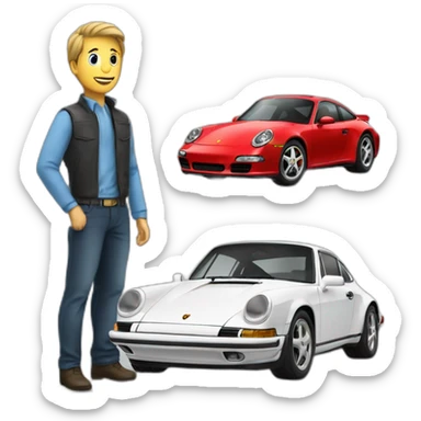 Un homme qui conduit une Porshe 911 es sticker