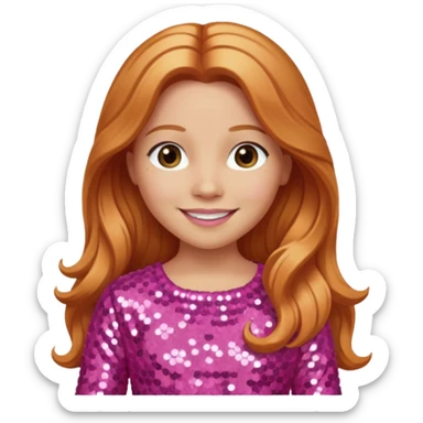 Carrie White with light skin, long reddish blonde hair, pink sequin outfit sticker