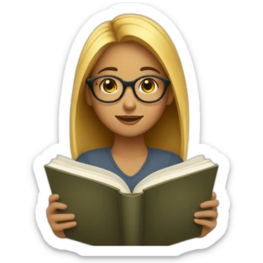 a girl reading a book wearing a glasses sticker