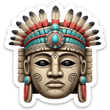 Toltec stone head carving with ceremonial headdress sticker