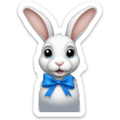 rabbit with blue ribbon sticker