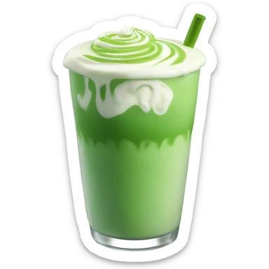 Beautiful vibrant green iced matcha latte with the green matcha on top and the milk at the bottom, the matcha swirls down  sticker