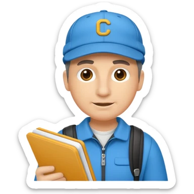 génère moi un émoji d'un coach avec un cahier dans la main un sifflet et une casquette sticker