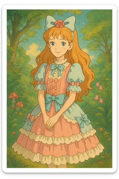 Anny, a cute tall lolita girl with blue eyes, ghibli style sticker