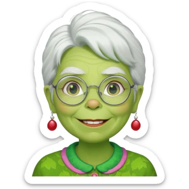 Grinch grand mother with white hair and with glasses sticker