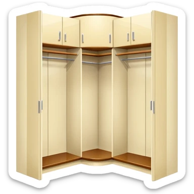 Glossy cream PVC corner closet with L-shaped design, fitted into sticker