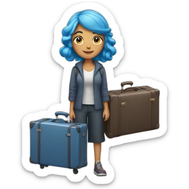 Blue-haired girl with two heavy suitcases sticker