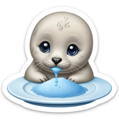 Baby seal smelling blue salt powder on the plate and went crazy sticker