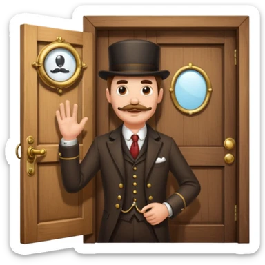 emoji of a gentleman with moustache and monocle standing nearby door welcoming you sticker