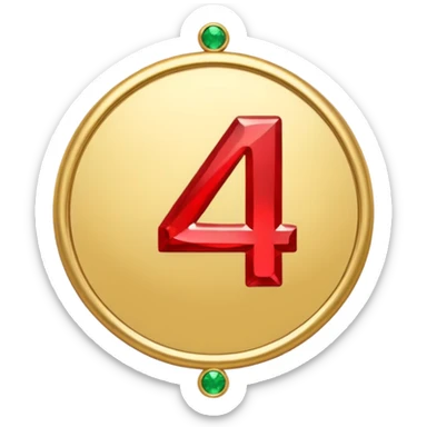 Make a round badge for a paid subscription out of gold with red emeralds and the number 4. sticker