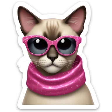Siamese cat, leopard print scarf, futuristic pink glitter sunglasses sticker