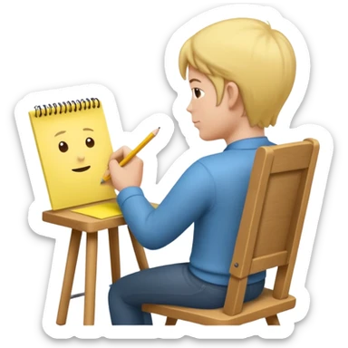 Memoji sitting on a chair from behind (pnly hair and back of the chair shown) writing on a sticky note  sticker