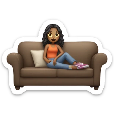 a girl who rest with her car on a sofa sticker