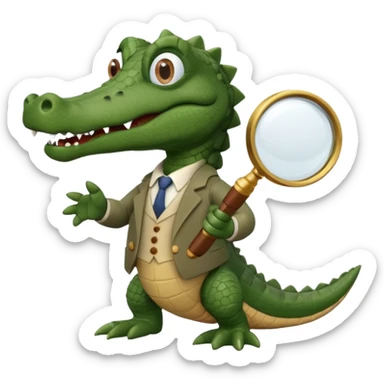 Add a solid white circle background behind a claymation style alligator professor with a magnifying glass, keeping the original style and lighting. sticker