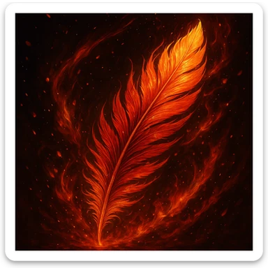 fiery phoenix feather, swirling embers, vibrant orange and red, dynamic and fiery, highly detailed sticker
