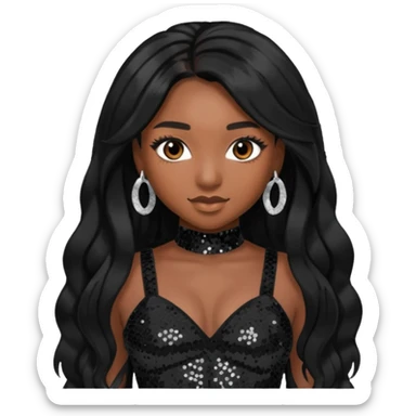 Normani from Fifth Harmony with long black hair, black sequin outfit sticker