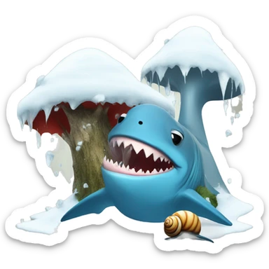 a snail beating a gangster shark in a snow with tree sticker