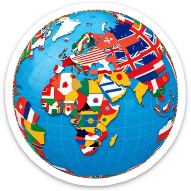 World globe covered with many small country flags from around the world sticker