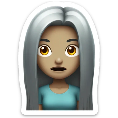 girl zombie with black long hair with teeth and serious face  sticker