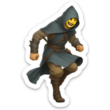 medieval saboteur laughing and escaping, hooded sticker